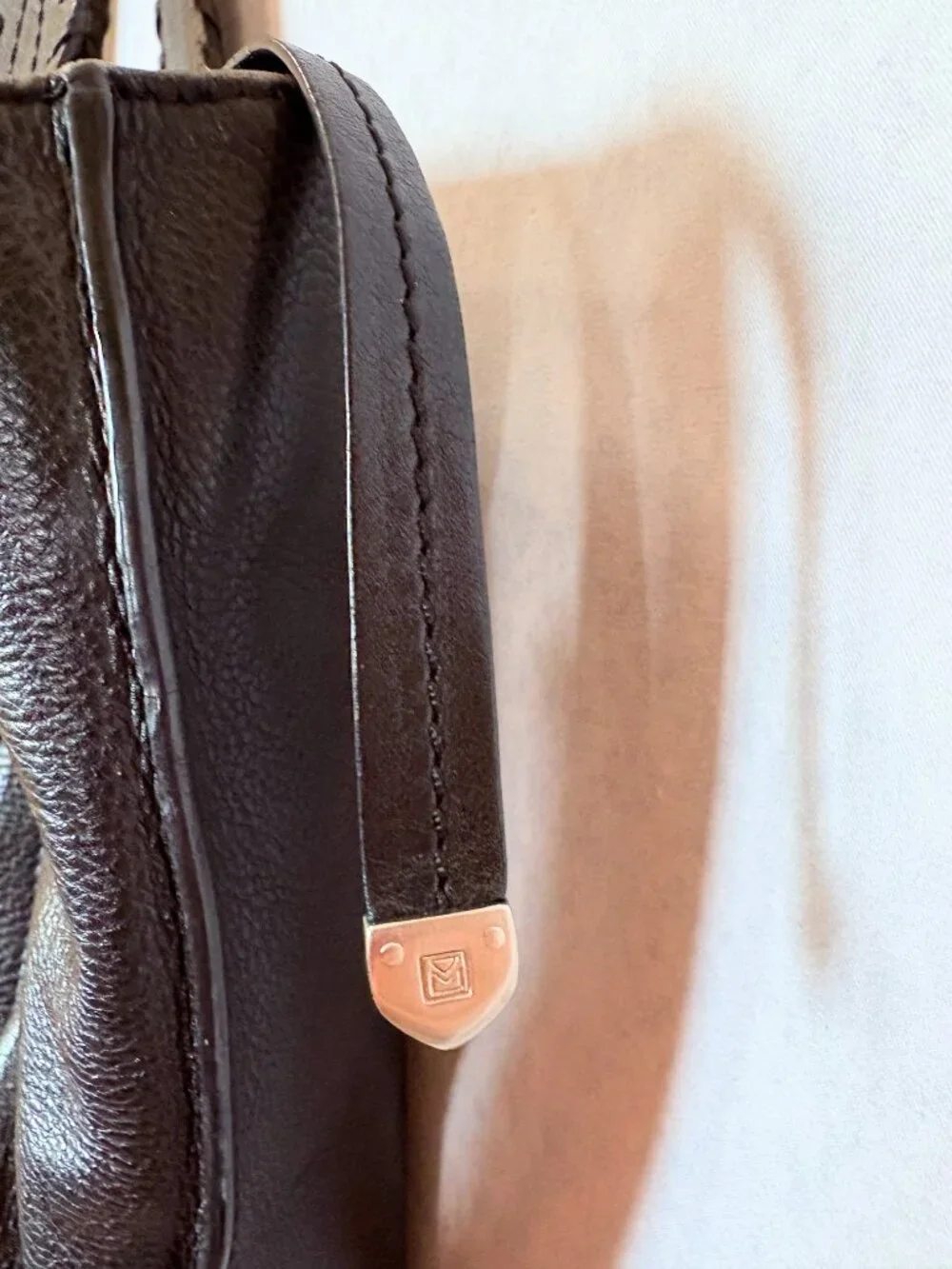 Michael Kors Leather Tote Bag Stitch Detail Top Handle Black Vintage Large